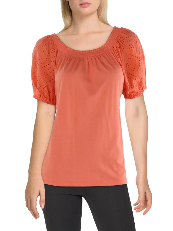 Womens Emrbroidered Smocked Pullover Top Soft Wool Sweater