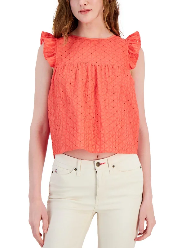 Womens Eyelet Tie Back Pullover Top Long Sleeve Pullover