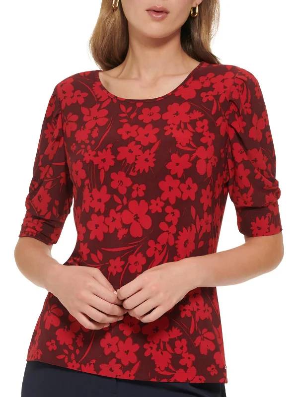 Womens Floral Print Pullover Top Puff Sleeve Stylish