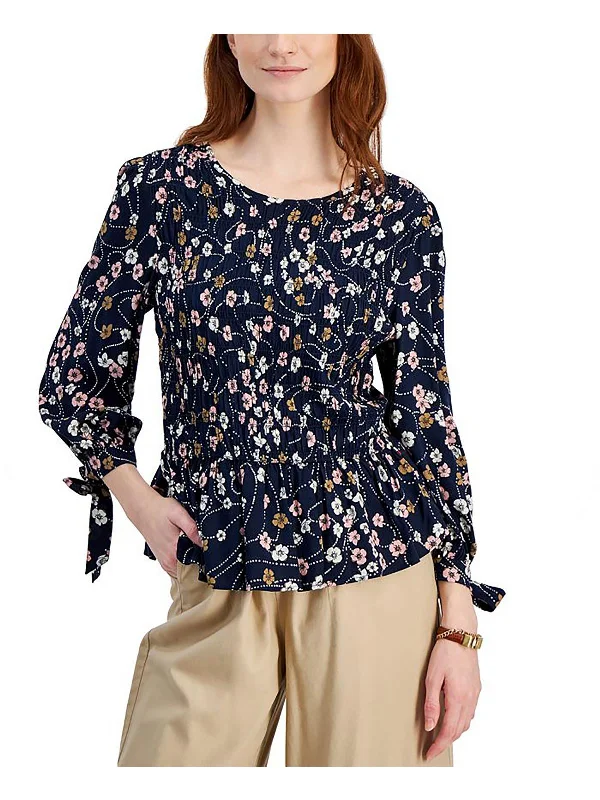 Womens Floral Print Smocked Pullover Top Cashmere Luxurious Pullover