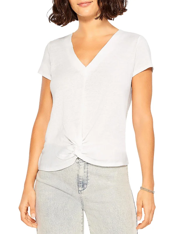 Womens Front Knot Casual Pullover Top Button Front Sweater