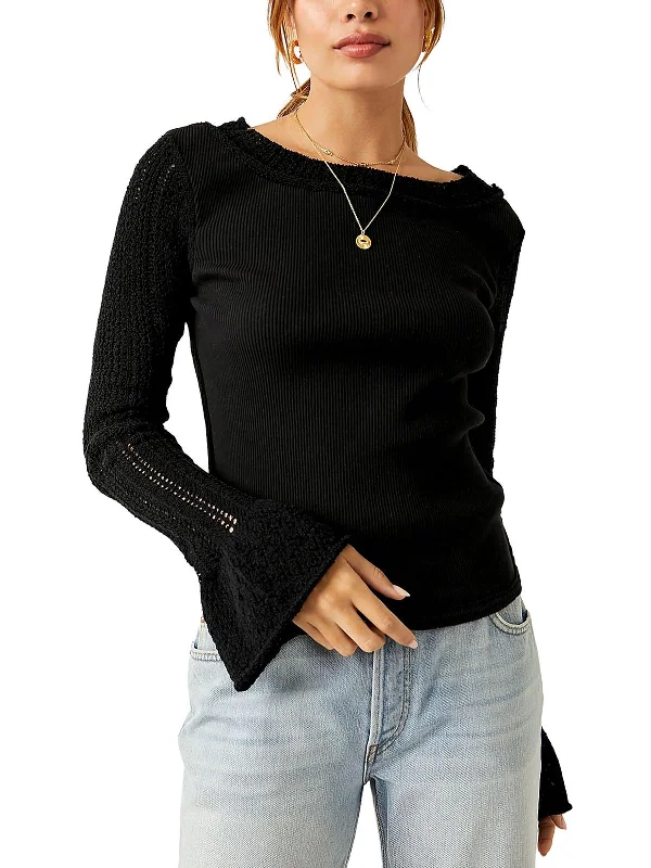 Womens Knit Long Sleeve Pullover Top Box Sleeve Comfort