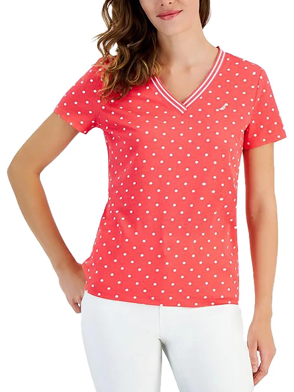 Womens Knit Polka Dot Pullover Top Wide Sleeve Pullover