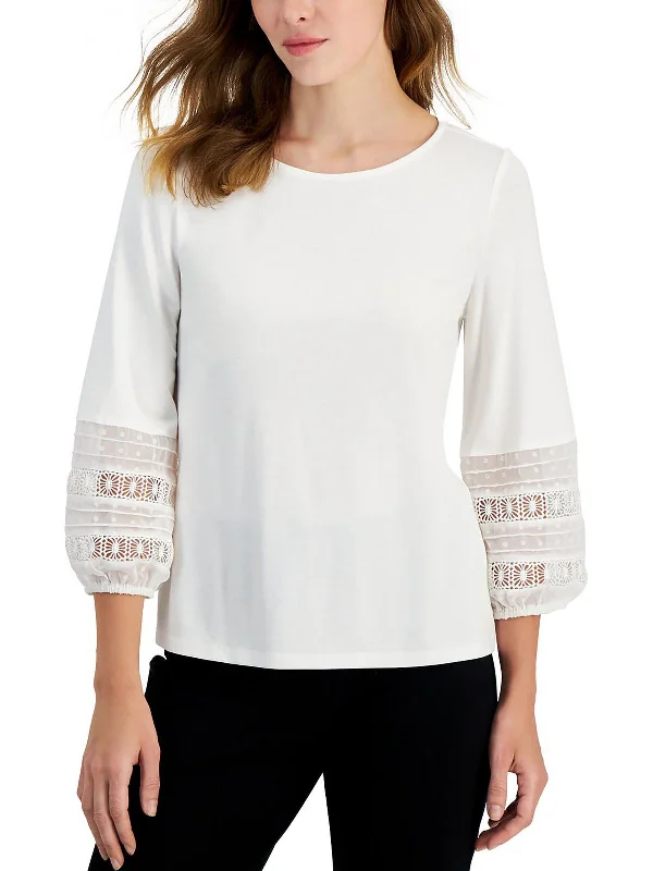 Womens Lace Trim Crewneck Pullover Top Angora Wool Cozy