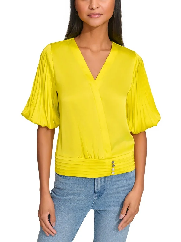 Womens Logo Pleated Pullover Top Bardot Neck Top