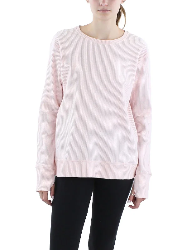 Womens Long Sleeve Logo Pullover Top Oblong Neck Pullover