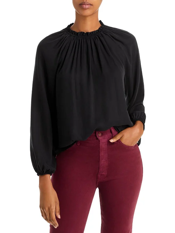 Womens Lyocell Shirred-Neck Pullover Top Kimono Neck Pullover