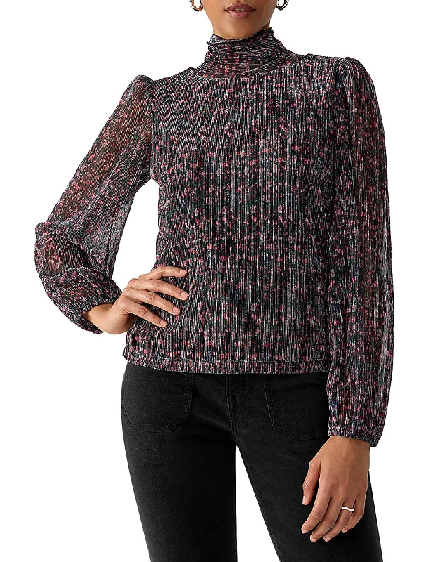 Womens Metallic Floral Pullover Top Thin Wool Pullover