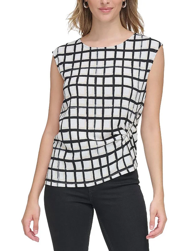 Womens Plaid Office Pullover Top Kimono Neck Pullover