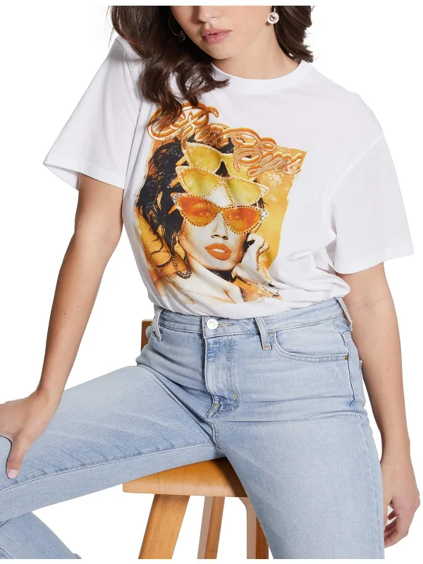 Womens Printed Cotton Pullover Top Elbow Length Sleeve
