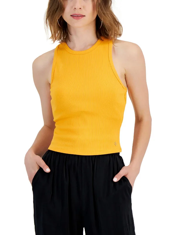 Womens Racerback Ribbed Pullover Top Puff Sleeve Stylish