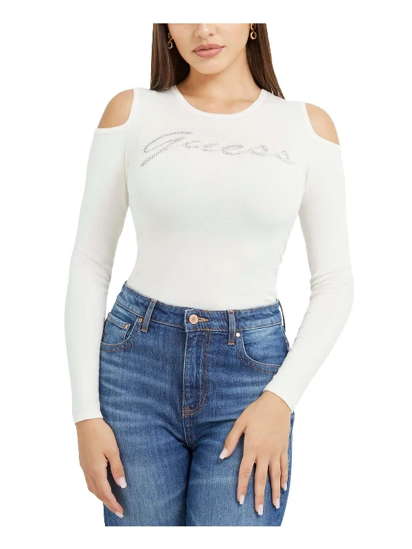 Womens Rhinestone Front Logo Pullover Top Fleece Warm Pullover