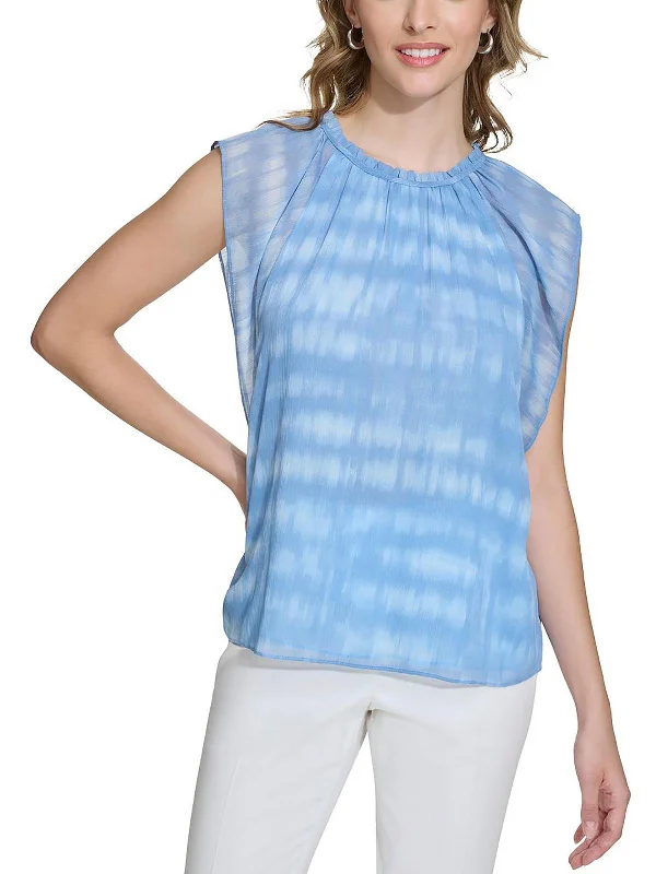 Womens Ruffled Neck Workwear Pullover Top Solo Sleeve Pullover