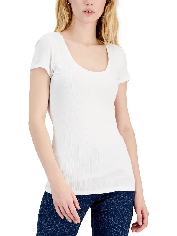 Womens Scoop Neck Short Sleeve Pullover Top Soft Wool Sweater