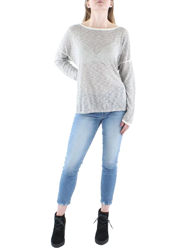 Womens Sheer Hi-lo Pullover Top Box Sleeve Comfort
