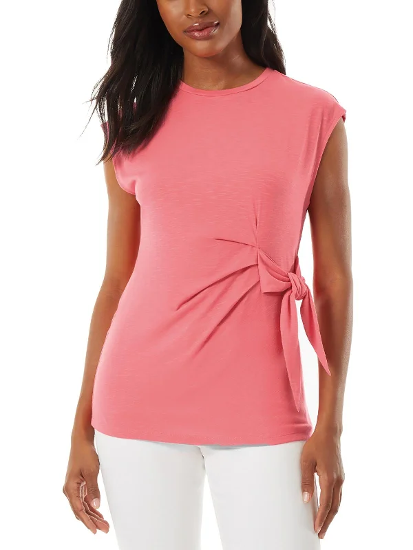 Womens Slub Side-Tie Pullover Top Three Quarter Sleeve