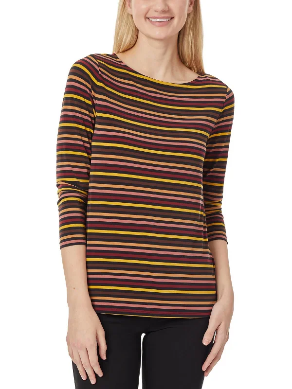 Womens Striped Boat Neck Pullover Top Spaghetti Sleeve Top