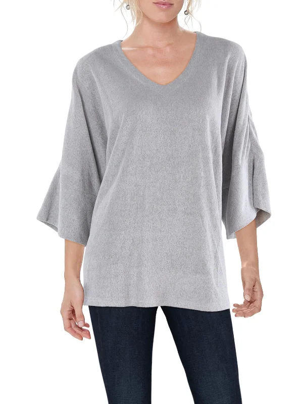 Womens Terry Cloth V-Neck Pullover Top Cashmere Luxurious Pullover