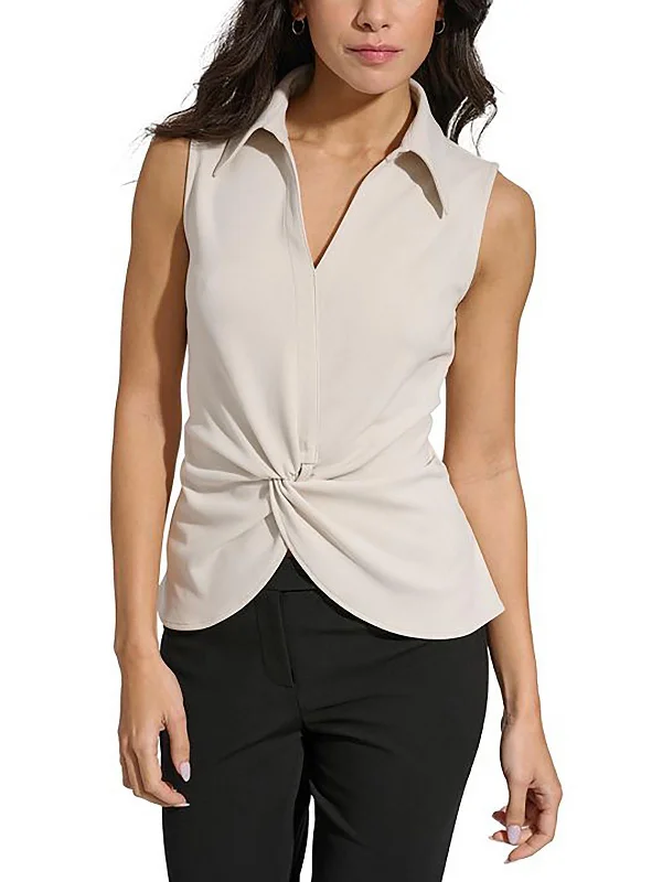 Womens Twist Front Sleeveless Pullover Top Sheath Sleeve Elegant