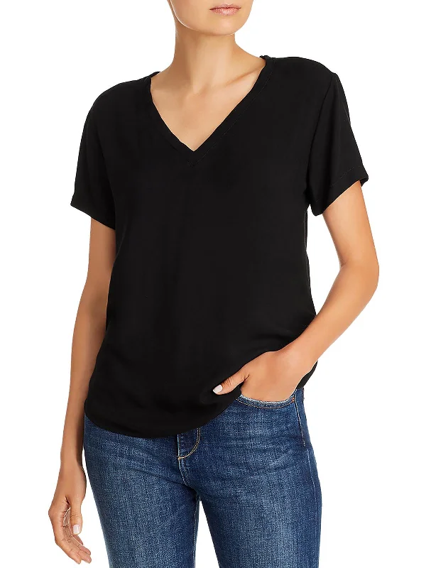 Womens V-Neck Tee Pullover Top Asymmetrical Neck Pullover