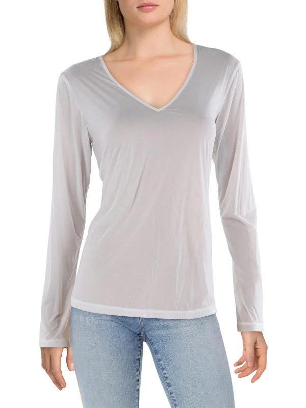 Womens V-Neck Underlayer Pullover Top Fleece Warm Pullover