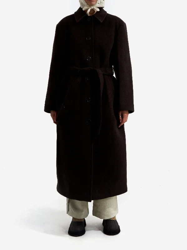 AMOMENTO Single Breasted Long Coat - Dark Brown