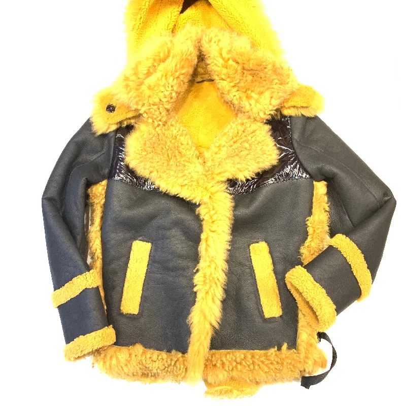 Barya NewYork Ladies Curly Duffle Shearling Coat Sleek Leather Jacket