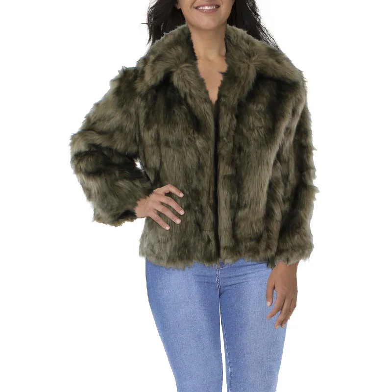 Moon Womens Long Sleeves Open Front Faux Fur Coat