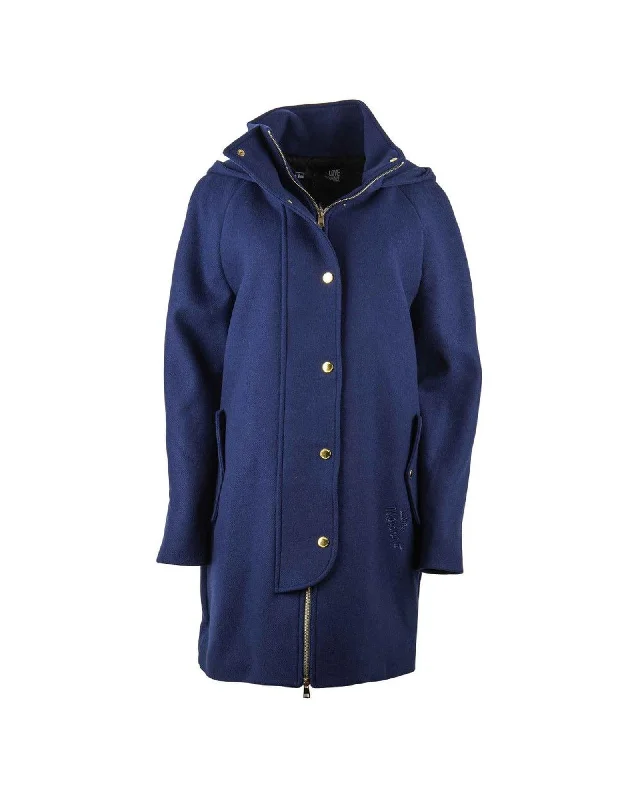 Love Moschino  Women's Blue Wool Blend Hooded Coat