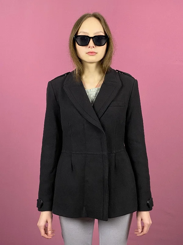 Burberry Brit Vintage Women's Short Coat - M Black Wool Cropped Tweed Jacket