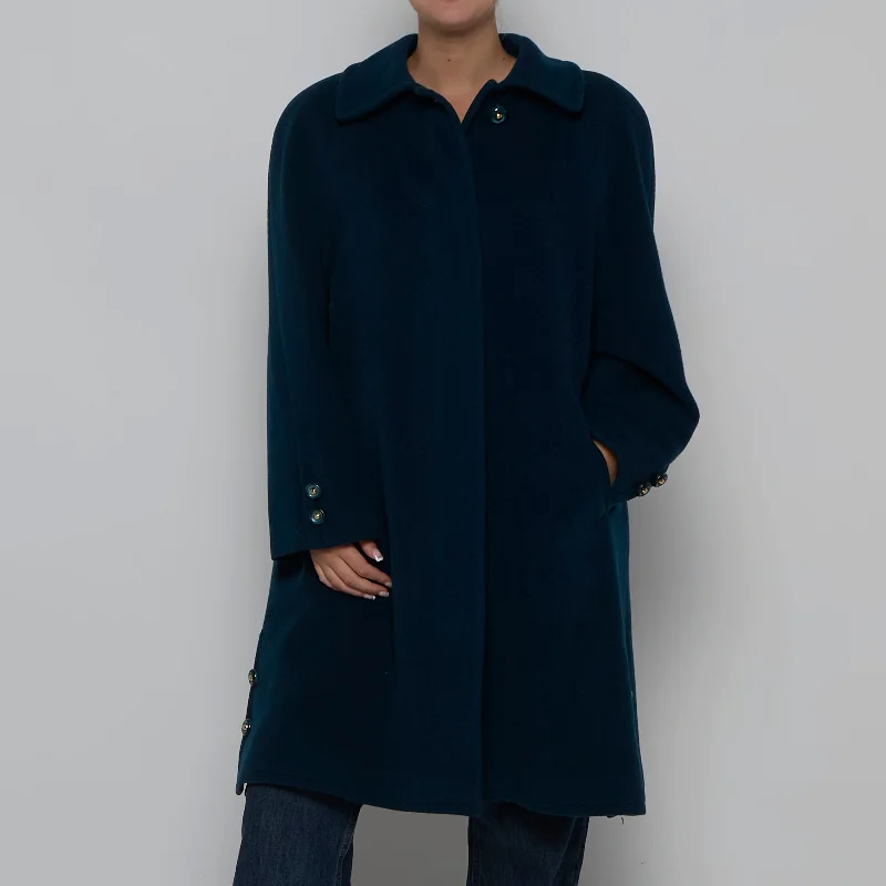 Wool Mix Side Hem Button  Coat - M Double-Layered Poncho