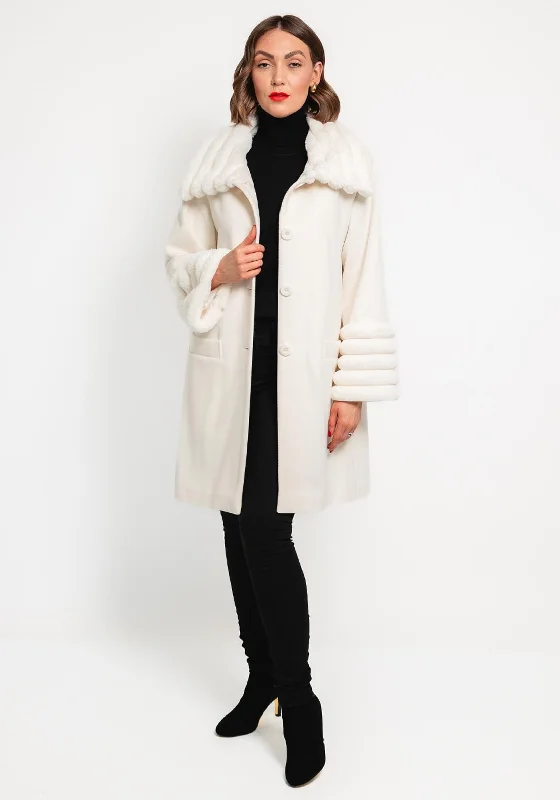 Camelot Faux Fur Trim Coat, Off White