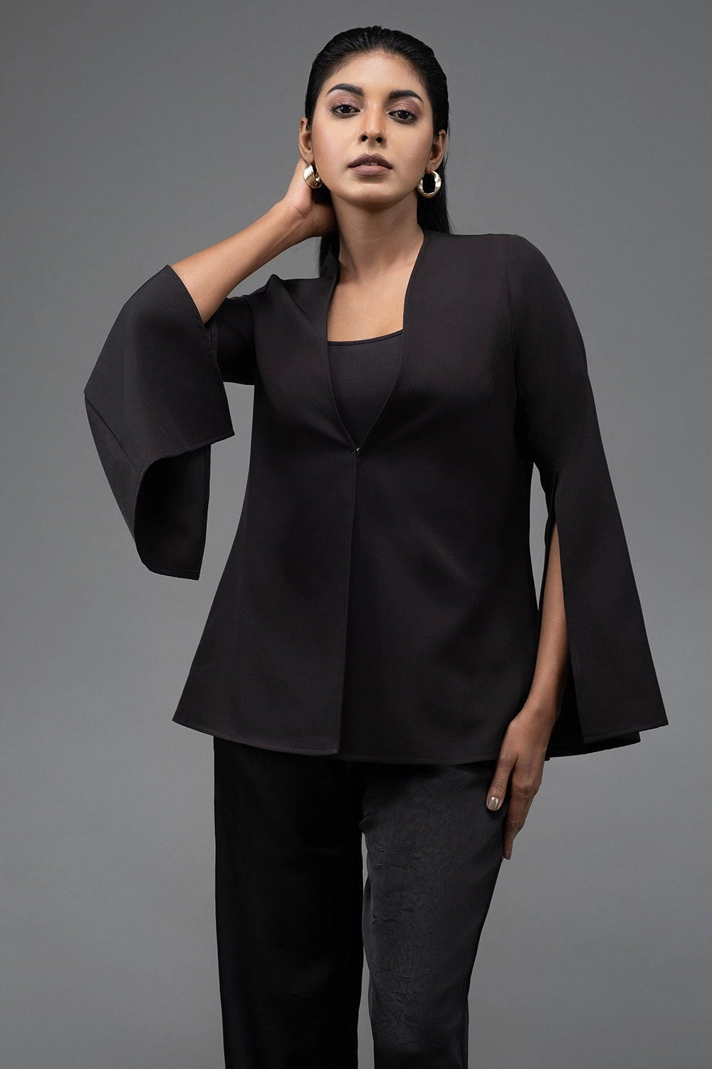 Cape Sleeved Coat Plush Faux Fur Bolero