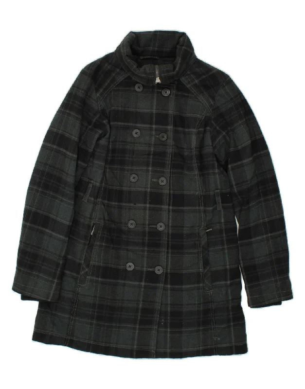 COLUMBIA Womens Omni-Heat Double Breasted Coat UK 14 Medium Grey Check Relaxed Fit Blazer