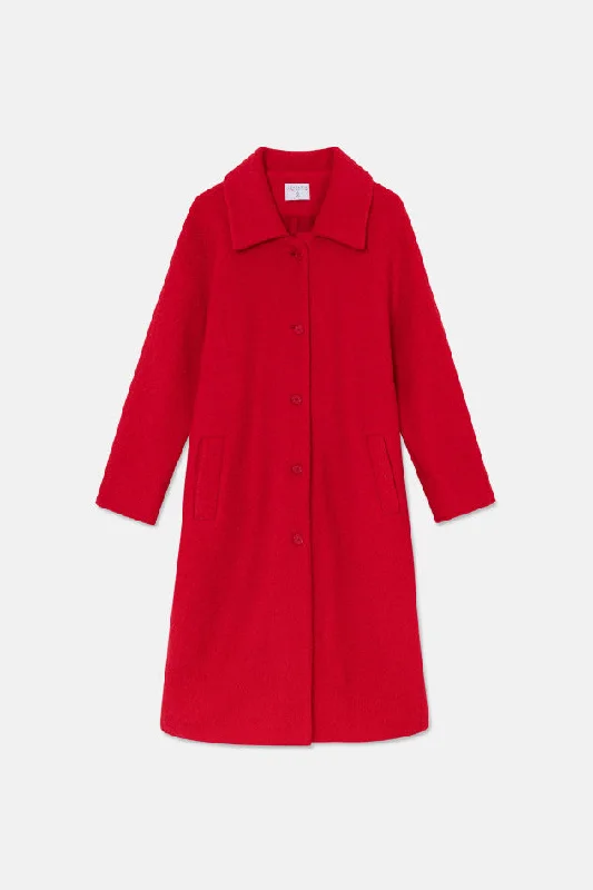 Compania Fantastica Red Midi Coat with Lapel Collar Minimalist Wool Duster