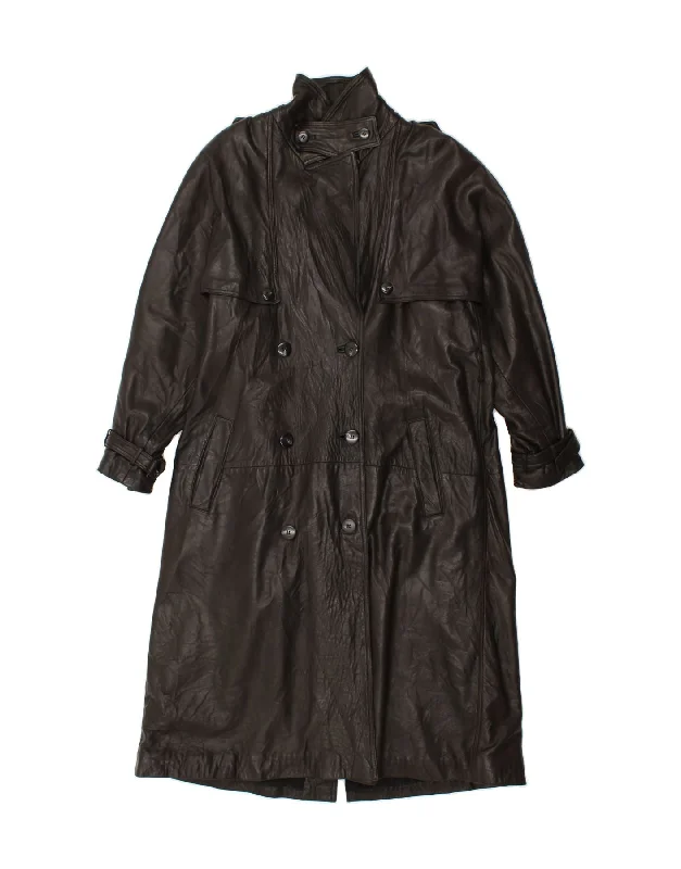 CONBIPEL Womens Double Breasted Leather Coat IT 44 Medium Black Leather Pastel Wool Peacoat CONBIPEL Womens Double Breasted Leather Coat IT 44 Medium Black Leather Pastel Wool Peacoat