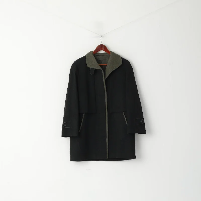 C&A Women 12 S Coat Black Wool Alpaca Tonale Loden Tyrol Single Breasted Top Classic Trench Coat