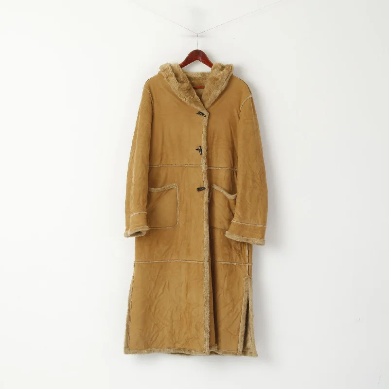 Elena Monti Women 42 XL Duffle Coat Brown Boho Hooded Vintage Valentina Made in Italy Recycled Down Jacket