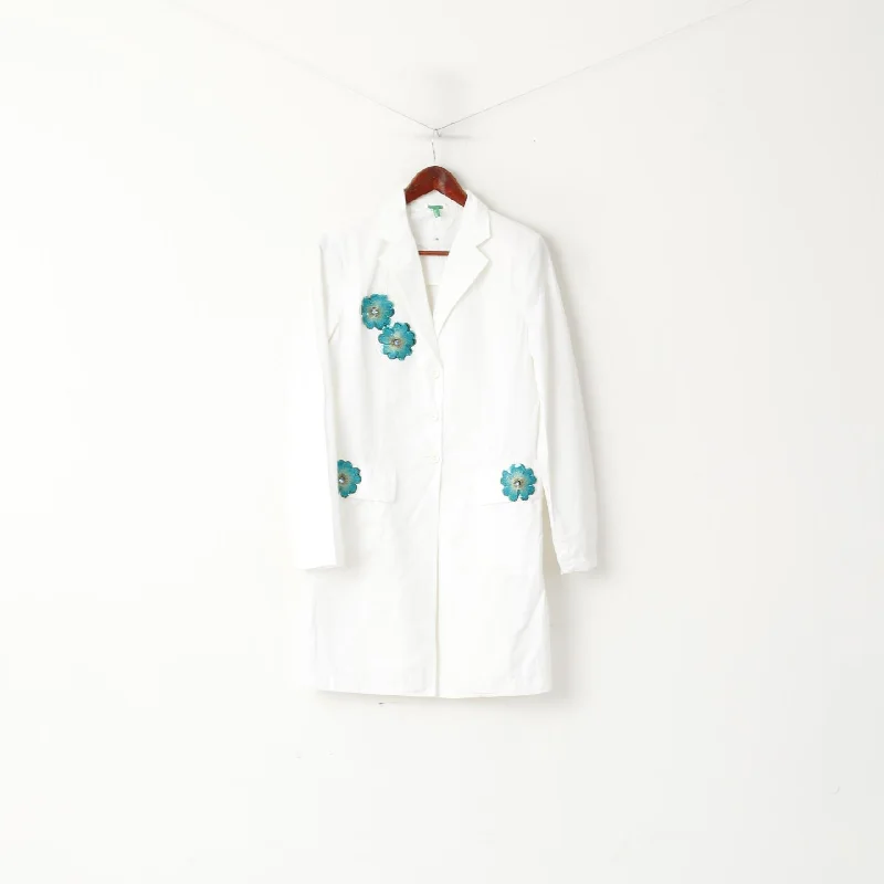 Benetton Women 46 M Coat White Cotton Embroidered Flowers Elegant Cotton Soft Flannel Shacket Benetton Women 46 M Coat White Cotton Embroidered Flowers Elegant Cotton Soft Flannel Shacket