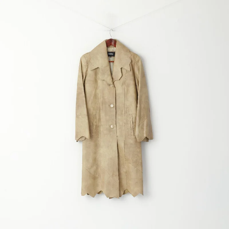 FLORENCE Bridge Women S Coat Beige Real Leather Vintage Single Breasted Cozy Fleece Hoodie