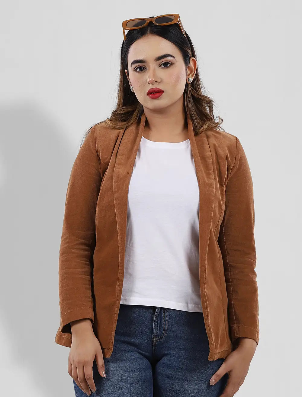 Cord Semi Long Coat Elegant Satin Bolero