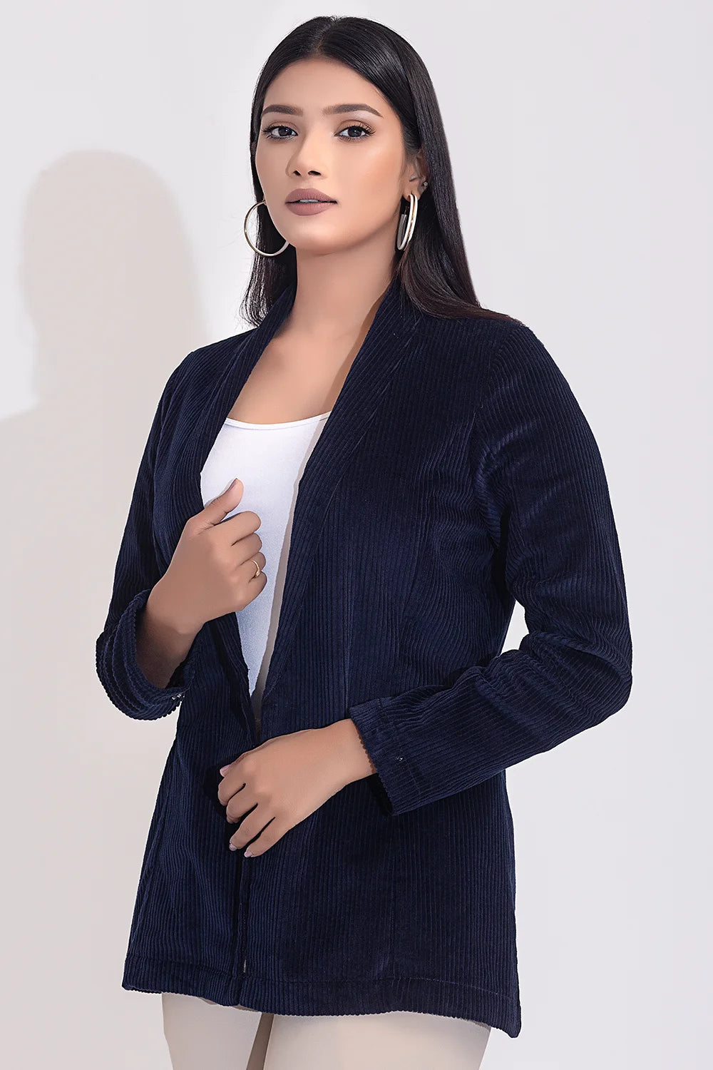 Corduroy Semi-Formal Coat Bold Color Block Coat