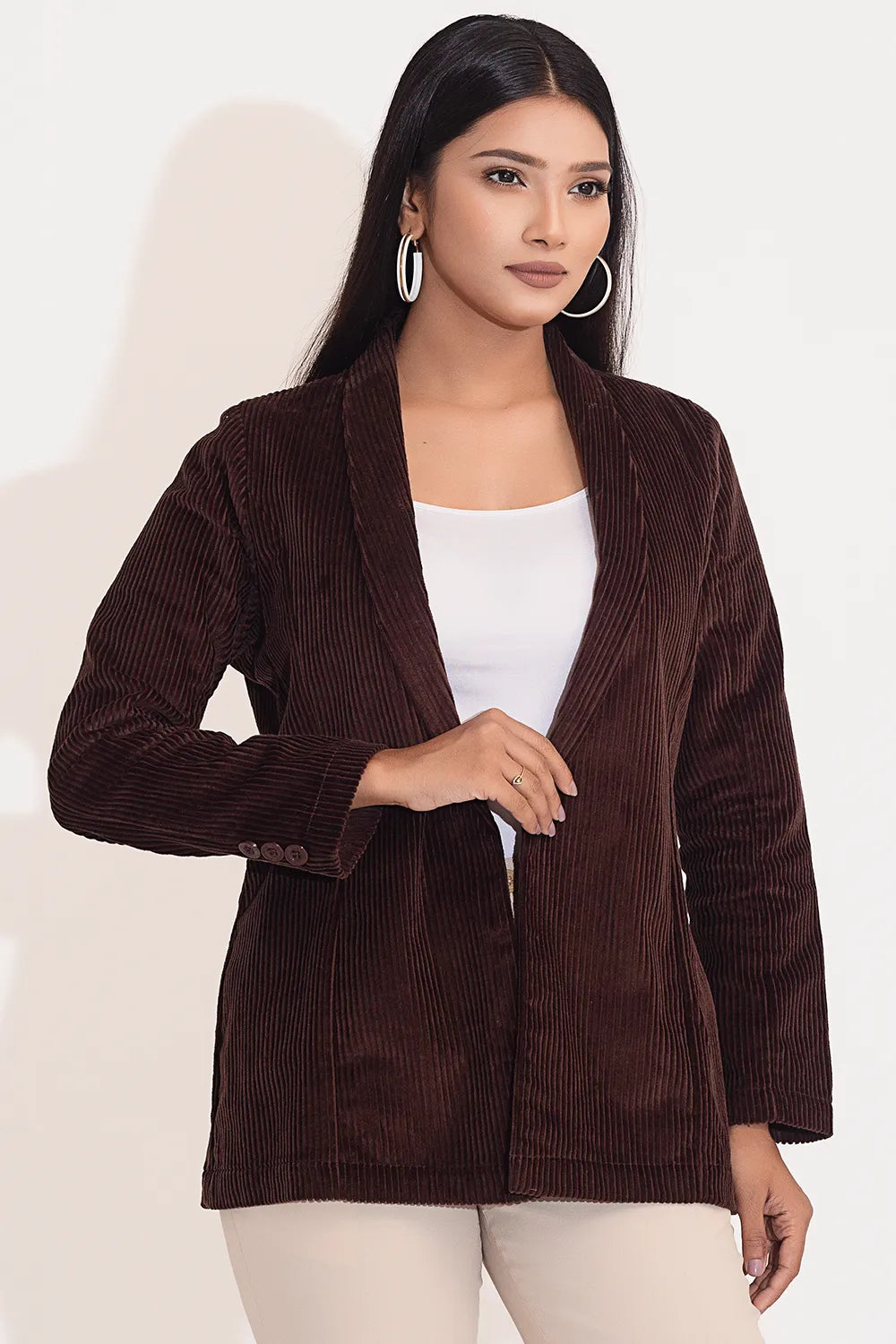 Corduroy Semi-Formal Coat Buttoned Peplum Coat