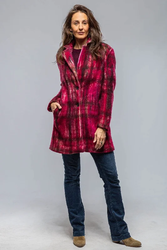 Cupola Tartan Painted 3/4 Coat In Cherry Puff Sleeve Blazer