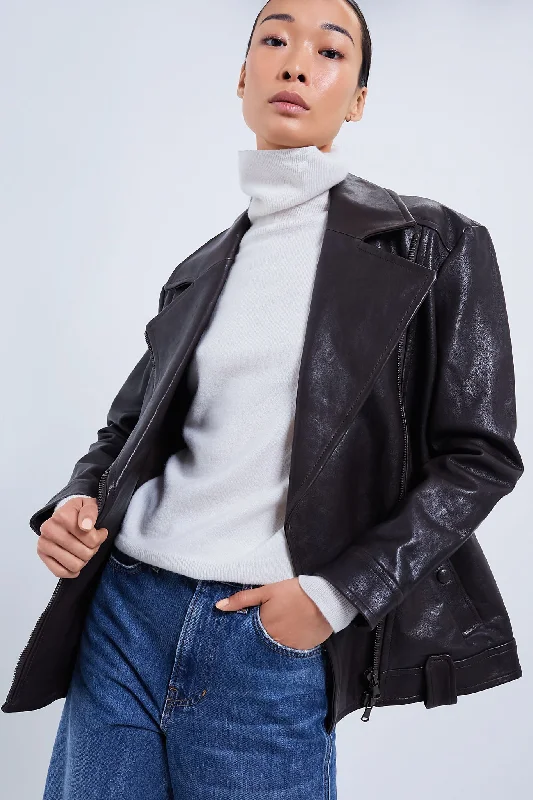 Dark Chocolate Thandie Dickey Coat Collared Pea Coat