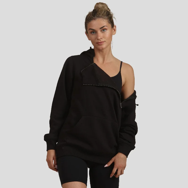 Women's Taylor Double Zipper Pullover Oversized Hoodie Port Neck Pullover