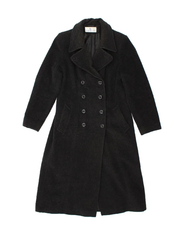 ESSENTIEL Womens Double Breasted Coat UK 10 Small Grey Wool Cropped Moto Jacket