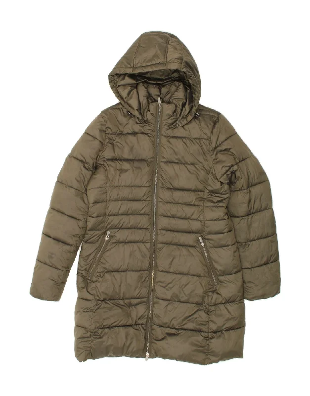 HOBBS Womens Hooded Padded Coat UK 12 Medium Green Polyester Pastel Wool Peacoat