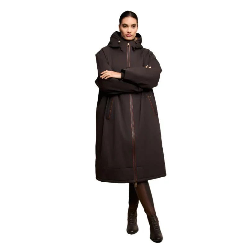 Holland Cooper Ladies One-Size Waterproof Country Dry Coat - Chocolate Elegant Cape Blazer