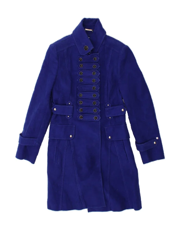 KAREN MILLEN Womens Double Breasted Coat UK 12 Medium  Blue Cotton Stretchy Active Jacket